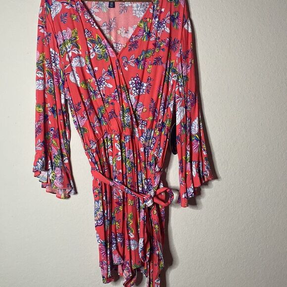 NWT Scoop Women Ruffle Tie Waist Pink Paisley Summer Romper 3/4 Sleeve XXL - Picture 4 of 7